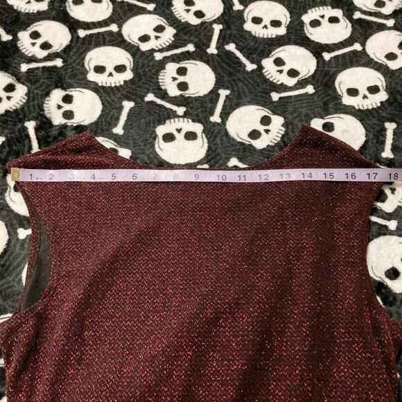 JESSICA Sparkly metallic dark red black short-sleeve draped top ~ LARGE XL shirt - Picture 11 of 13